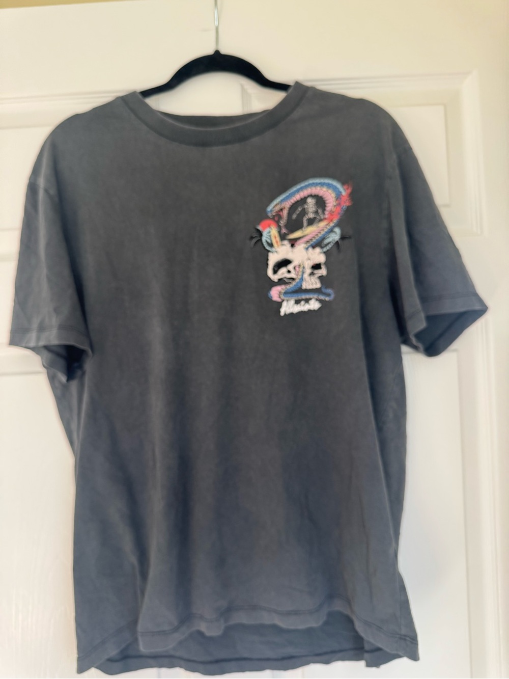 Men's All Saints Snakepit Charcoal Graphic Tee Multicolor Skull Accent Small